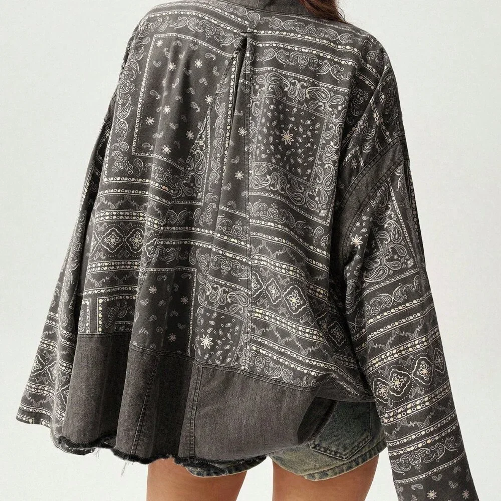 Multicolor Casual Women's Pattern Print Patchwork Jacket - Picture 2 of 8